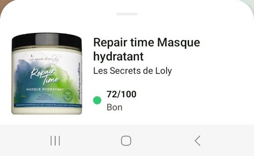 capture écran yuka masque repair time les secrets de loly