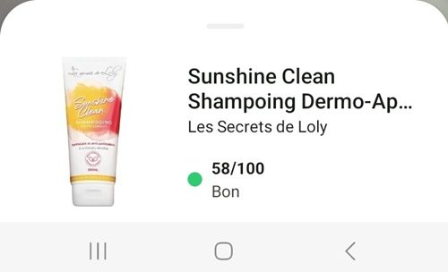 capture écran yuka shampoing sunshine clean les secrets de loly